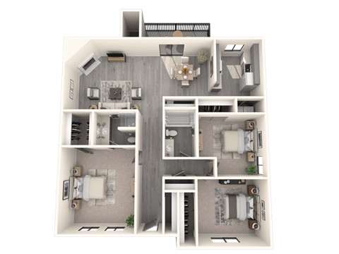Floor plan for 3 beds, 2 baths, 1501 sqft